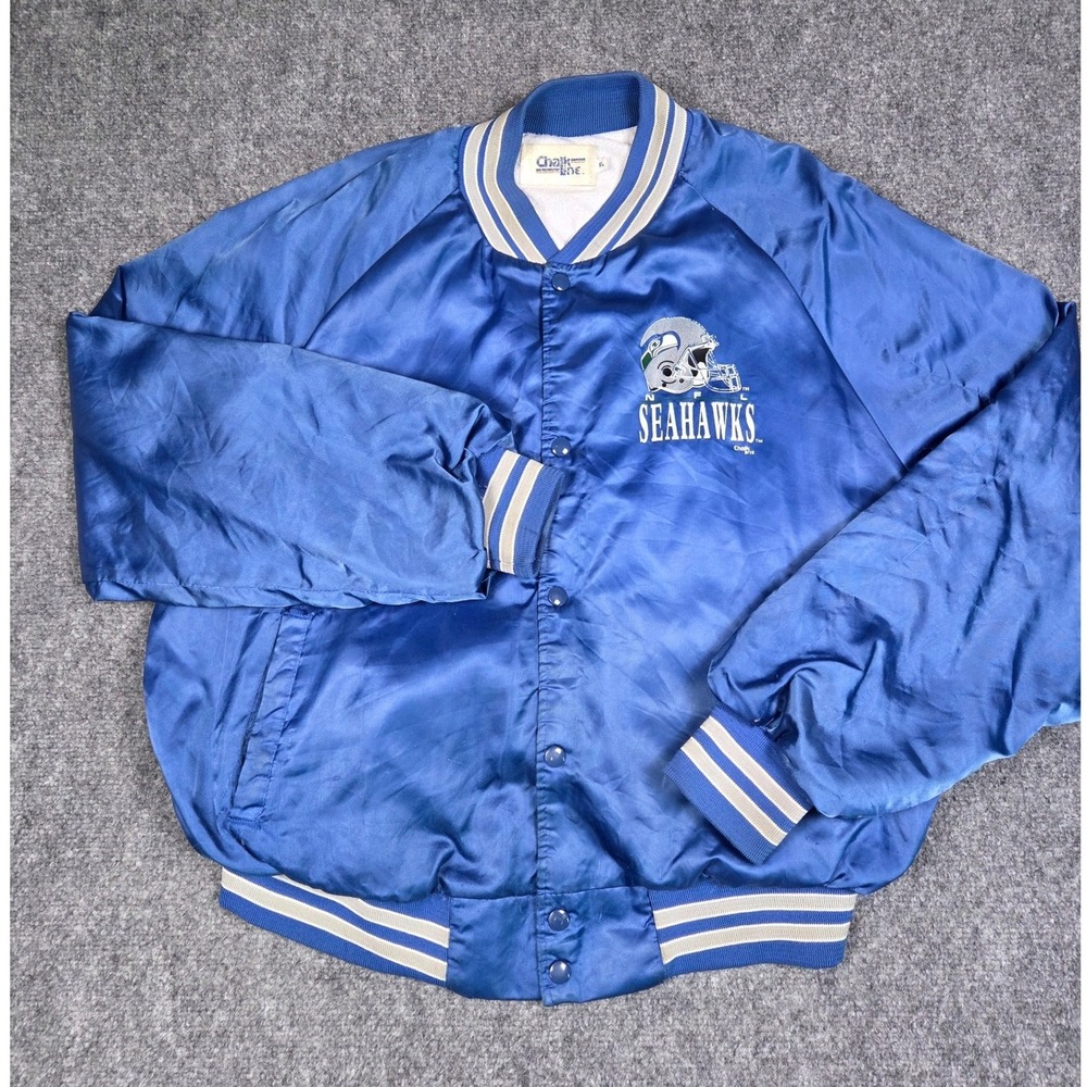Vintage 80s/90s Chalk Line Seattle Seahawks Satin Bomber Jacket Mens XL Blue NFL